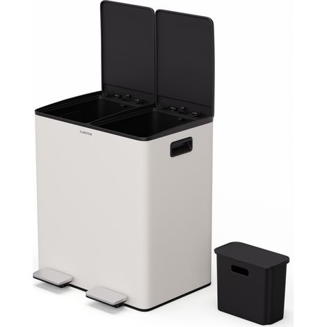 Klarstein EcoVista Mülleimer - 40L Abfalleimer mit 2 Fächern & 3L Komposteimer, Soft-Close, Edelstahl, Küchen-Abfalleimer, Mülltrennsystem