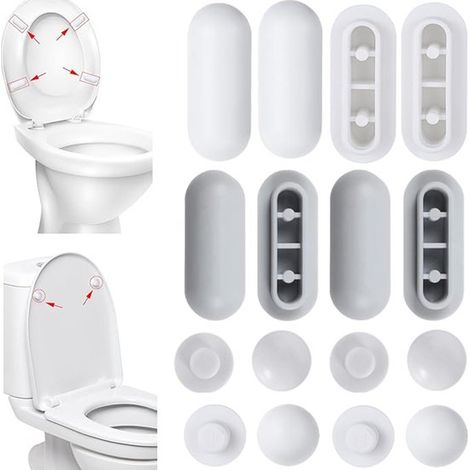 16-teiliges WC-Sitzkissen-/Stoßdämpfer-Set – Weiß/Grau (1/5)