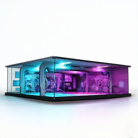 Miroir diorama 1:64 modèle de garage, modèle moulé sous pression, vitrine de scène de voiture, éclairage LED pour stationnement de voiture souterrain (garage 06) (1/5)