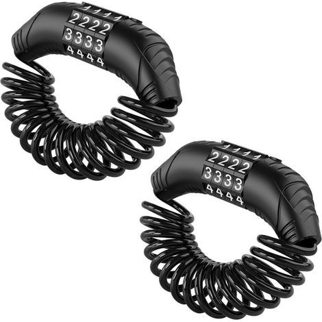 Lot de 2 verrous de casque de moto, câble antivol rétractable, cadenas de sécurité à combinaison à 4 chiffres pour motos, vélos (noir) (1/5)