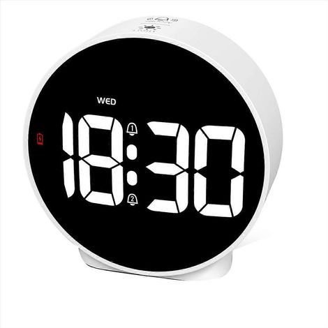 Weißer digitaler Reisewecker, kompakter LED-Wecker für den Nachttisch, tragbarer elektronischer Wecker mit klarem Display, ideal für Reisen, 1 Stück. (1/5)