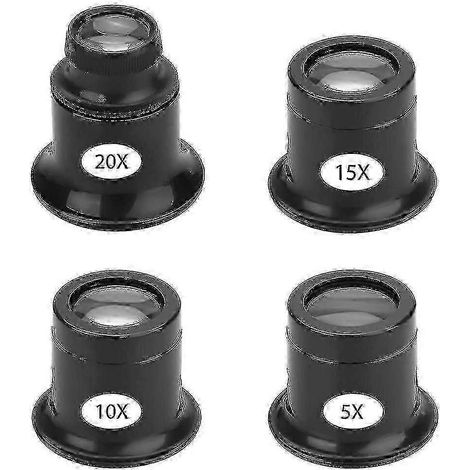 Ensemble de 4 loupes (grossissements 5x, 10x, 15x et 20x) pour la réparation de montres, l'inspection de bijoux et d'électronique. (1/5)