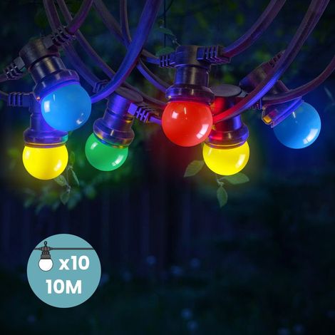 Guirlande lumineuse extérieur 10M multicolore IP65, 10 ampoules E27 remplaçables, décoration terrasse jardin (1/5)
