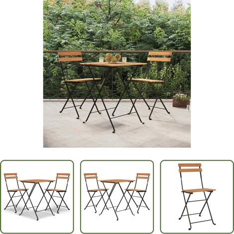 Mobilier extérieur - Ensemble de bistro pliable 3 pcs Bois de teck massif et acier (1/5)