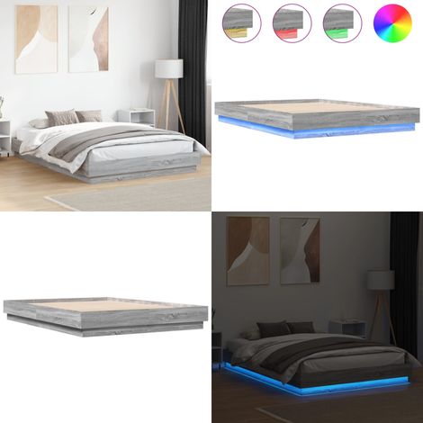 Bettgestell mit LED Grau Sonoma-Eiche 140x200 cm - Bettstellengestell - Holzbettfundament - LED Beleuchtung - Nachttischlampe - Schlafzimmer Dekoration - Home & Living (1/5)