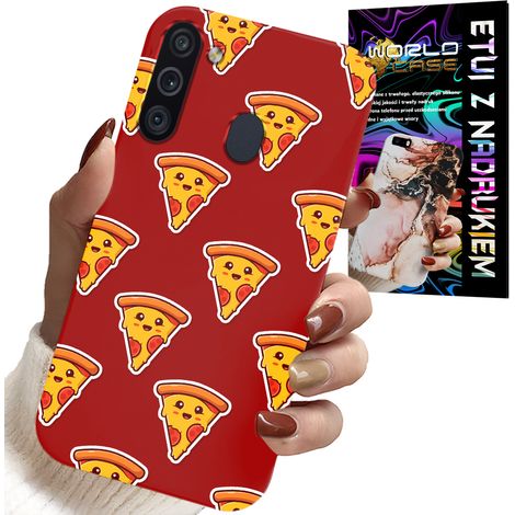 Custodia per Samsung Galaxy A21 - fantasia con una pizza allegra su sfondo rosso (1/5)