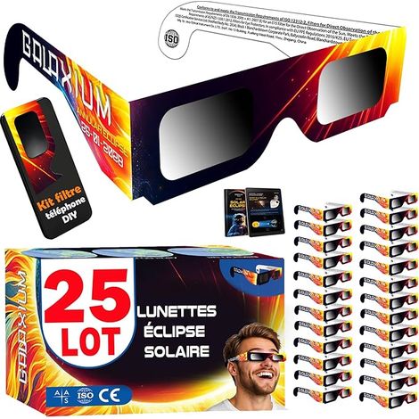 Galaxium Lot de 25 Lunettes Eclipse Solaire ISO 12312-2 AAS 2026  Lunette pour Eclipse Solaire  Lunettes Protection Eclipse Solaire  Lunettes d'Eclipse Solaire (1/5)
