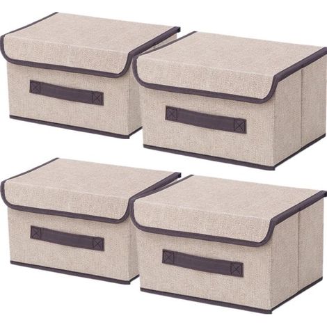 4 faltbare Aufbewahrungsboxen aus Stoff mit Deckel,26 × 19 × 16 cm,Aufbewahrungsboxen aus Stoff mit Deckel,beige-weiß (1/5)