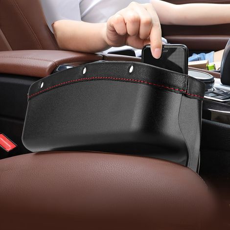 Range vide-poche voiture, organiseur d'espace entre siège et console, boîte de rangement pour téléphone, cartes et clés, noir, 2 pièces (1/5)