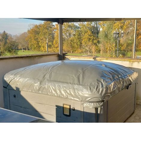 Couverture gonflable Sp'Ump pour Spa Extérieur - Spa Supérieur à 2,6m x 2,6m - Bâche Gris Foncé - POOLCO (1/5)