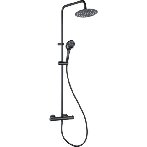 FugaFlow Efficiente Sobrado ensemble de douche à effet pluie avec thermostat douche de tête 20cm douchette à main 3 positions noir (1/5)