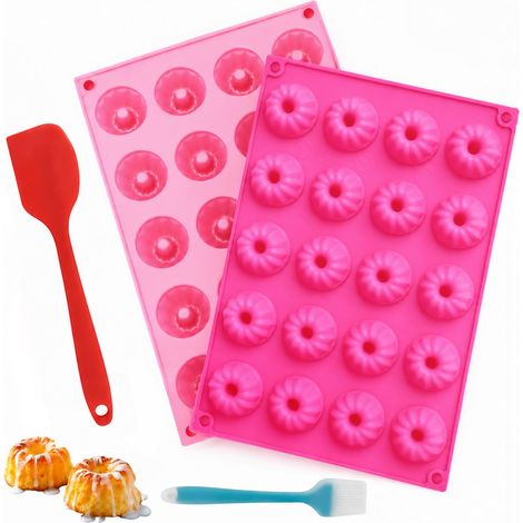 2 Pièces Moules à Kouglof Silicone, Moule a Bonbon Kouglof Antiadhésifs, Mini Moule Silicone Patisserie Réutilisables avec une Spatule et un Pinceau, Moules à Pâtisserie pour Boulangerie (1/5)