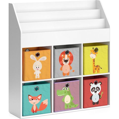 Libreria bambini Luigi, Bianco, 107.2 x 114.2 cm con 6 scatole pieghevoli opt.1, Vicco