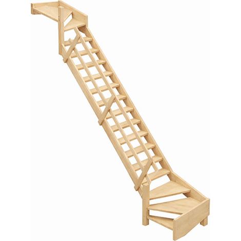 Scala in legno a 15 gradini - Altezza da superare 3.60m - Con ringhiera - Larghezza 0,68 m - COTTAGEJ-UG-360 (1/4)
