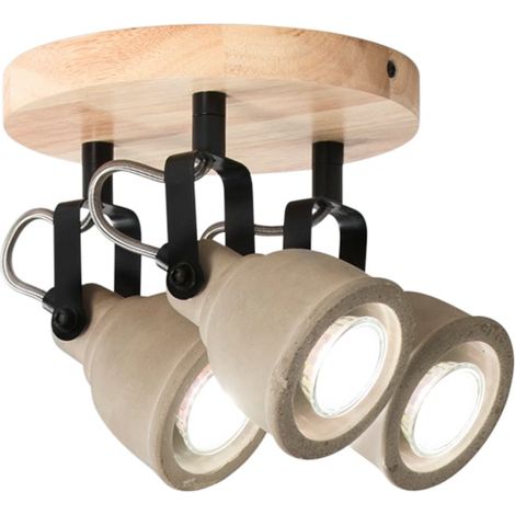"Plafoniera KISA con base in legno e tre diffusori in cemento naturale" (1/2)