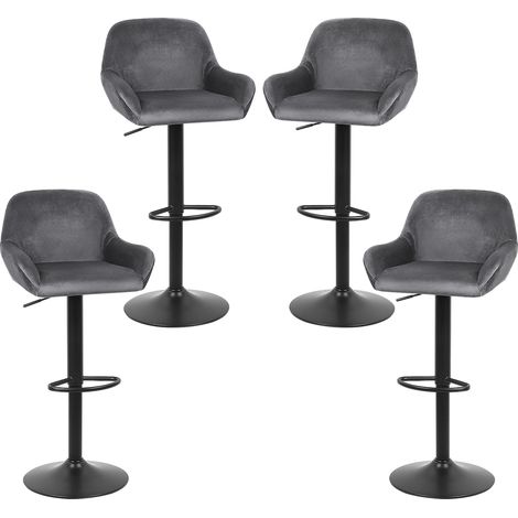 Skecten Juego 4 Taburetes Bar de Terciopelo Taburetes Altos, con Respaldo y Estructura de Metal - Gris oscuro (1/5)