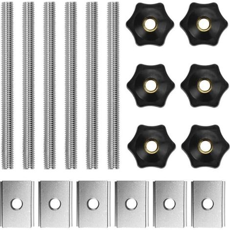 6 Pcs Vis De Serrage M8 Boutons À Main En Forme D'étoile Vis Papillon Bouton T-Track Écrous Coulissants Avec 6 Tiges Filetées Et 6 Écrous À Bouton Pour Travail Du Bois, Équipement Mécanique (1/5)