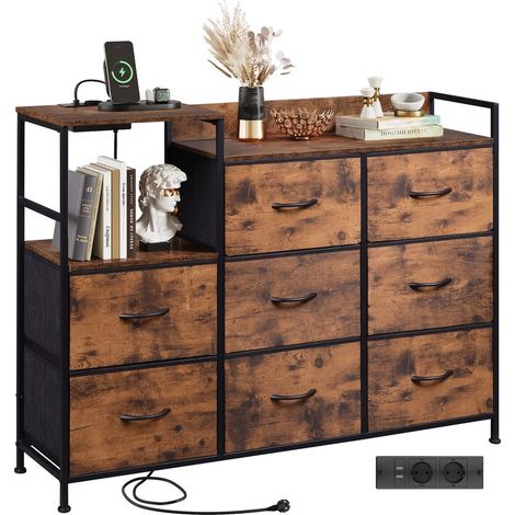 Kommode mit 8 Schubladen, Stoffschubladen mit Auszugsschienen, für Schlafzimmer, Flur, Wohnzimmer, Kinderzimmer (braun) (1/5)