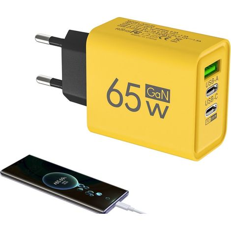 Chargeur portable 65 W, chargeur rapide 65 W Chargeur multiport résistant aux chutes USB C Bloc de charge rapide d'ordinateur de téléphone portable QC3.0 résistant aux chutes pour ordinateurs port (1/5)