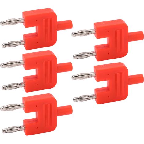 Lot de 5 fiches bananes doubles, double rangée, 1 femelle vers 2 mâles, connexion robuste et excellente conductivité, fiches bananes rouges. (1/5)