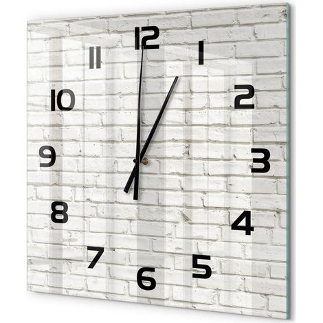 Grande Horloge Murale Carrée Décoration Cuisine en Verre Trempé Silencieuse Moderne Mur de briques 60x60 cm (1/5)