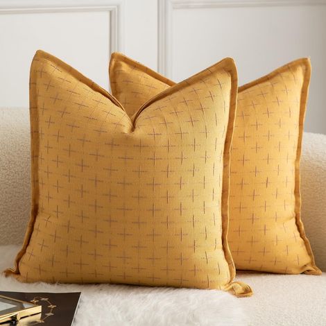 Federe Cuscini Decorativi Lino Set 2 Pezzi 65x65 cm Gialle (1/5)