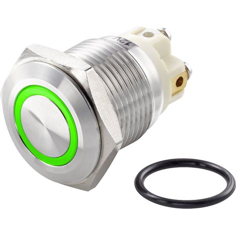 TRU COMPONENTS TC-7494692 TC-GQ16F-10E/L/G/12V/S Bouton-poussoir antivandalisme 48 V/DC 2 A 1 x Off/(On) à rappel vert IP65 1 pc(s) C428421 (1/2)