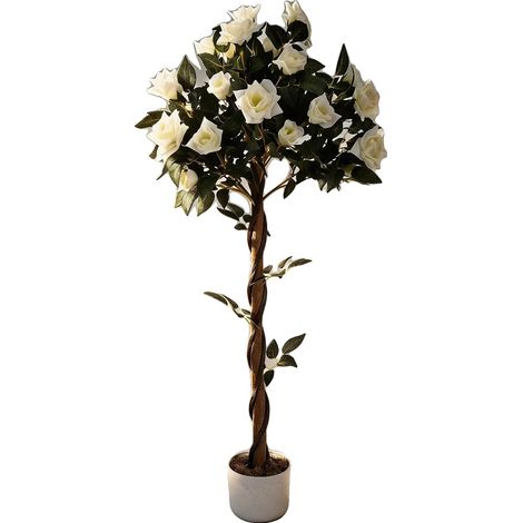 Rosa artificiale, alta 120 cm, in poliestere, con vaso, stile pianta ad albero, adatta per compleanni. (1/5)