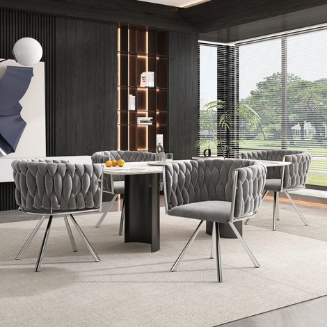 Silla de comedor giratoria 54x59x72 cm de terciopelo gris, 360° para salón FloraGrace (1/5)