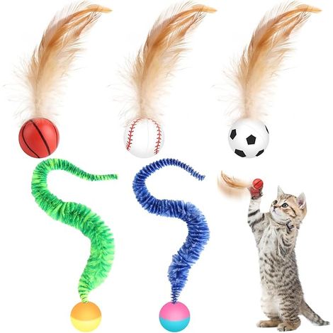 Balle Jouet Chat, Balle Interactive Chat avec Plumes, Jouet Interactif pour Dressage, Poursuite, Exercice (1/5)