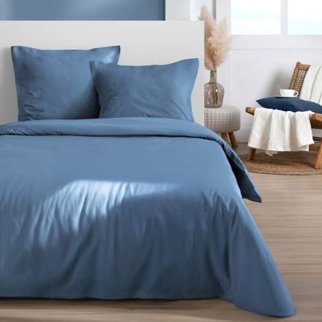 Housse de couette 240x220 coloris bleu + 2 taies 100% microfibre (1/3)