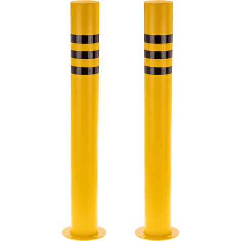 PrimeMatik - Pack de 2 pcs de bornes en acier avec base clouée jaune 89x750mm (1/5)