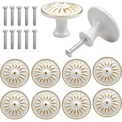 Set di 10 maniglie vintage per porte e cassetti, 35 mm, rotonde, per mobili, cucine, camerette (bianche) (1/5)