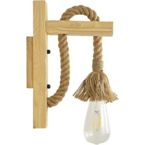 Applique murale rétro en bois et corde de chanvre, luminaire d'ambiance pour couloir, hôtel et salon, style naturel (1/4)