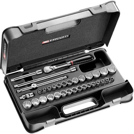 Facom – Jeu de douilles 3/8' carré 34 pièces – Type carré – Pour vis et boulons – Adapté aux travaux mécaniques et de bricolage