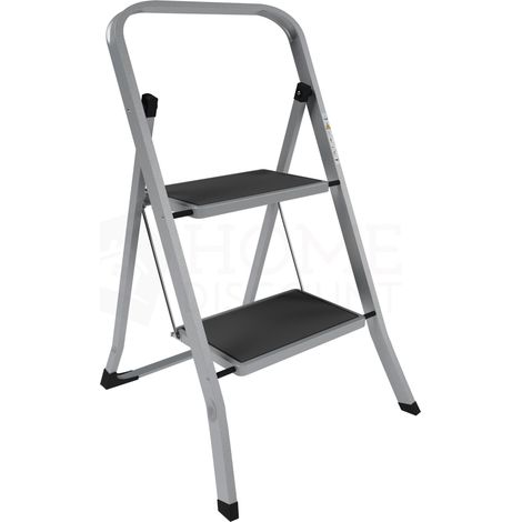 2-stufige Klappleiter aus Stahl mit rutschfesten Stufen, Grau, H 83 x B 47 x T 52 cm (1/5)