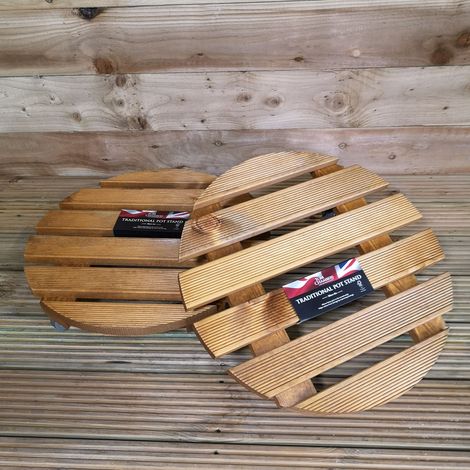 Pack of 2 Tom Chambers Handcrafted Heavy Duty Round Traditional Wood Garden Patio Plant Flower Pot Stand Caddy Trolley Dolly on Strong Metal Castor Wheels Large 50cm (1/5)