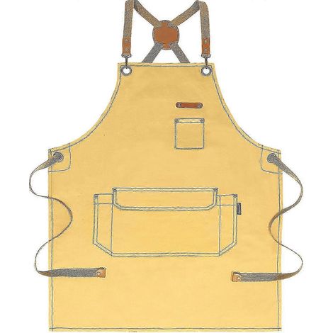 Tablier de chef Genixart pour hommes et femmes avec poches, tablier en toile de coton pour la cuisine, la pâtisserie, les arts et la peinture, tabliers de travail à dos croisé pour atelier. (1/5)