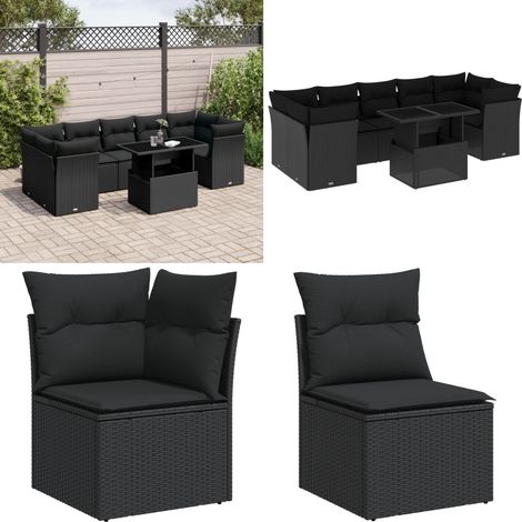 Salon de jardin 8 pcs avec coussins noir résine tressée - Ensemble Salon De Jardin - Meuble Extérieur - Mobilier De Jardin - Canapé Jardin - Set Salon De Jardin - Home & Living (1/5)