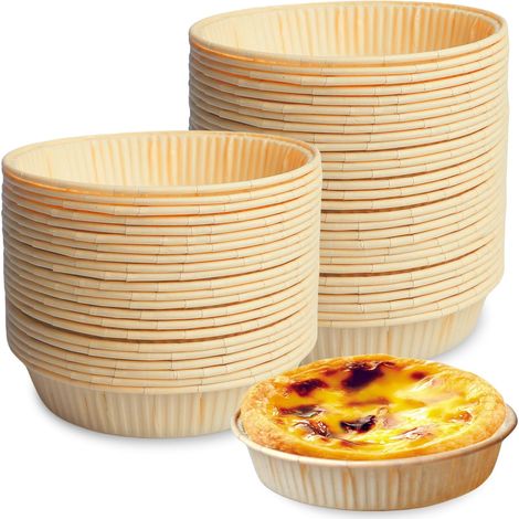Packung mit 100 Mini-Papierkuchenformen, zum Backen, 9,2 cm, flach, rund, für Heißluftfritteuse, Backofen und Mikrowelle (gelb)