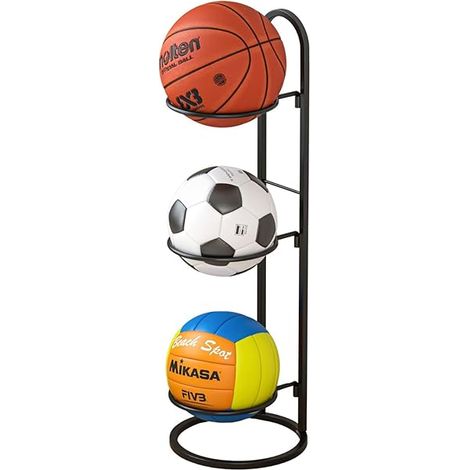 Rack Pour Balles - Structure En Acier Avec 3 Paniers Ronds - Organisation De Matériel Sportif Pour Basket Ball Football Volley Ball - Noir - 1 Pièce (1/3)