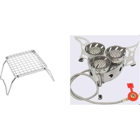 Ensemble de poêles d'extérieur: brûleur Touristique de Camping, ustensiles de Cuisine à gaz de Grande Puissance, Support de poêle en Acier Inoxydable, Mini Support Pliant de Camping(1 Set) (1/5)