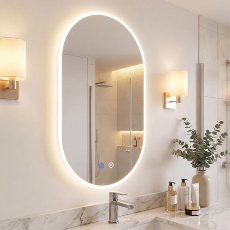 COSTWAY Specchio LED per Bagno 80x50cm, Vetro Temperato, 3 Luci, Anti-Appannamento (1/5)