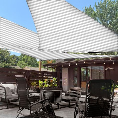 Voile d'ombrage Triangulaire Gris et Blanc de 4,8 x 4,9 x 4,9 m - Voile d'ombrage Anti-UV pour extérieur, terrasse, Jardin, Cour (1/5)