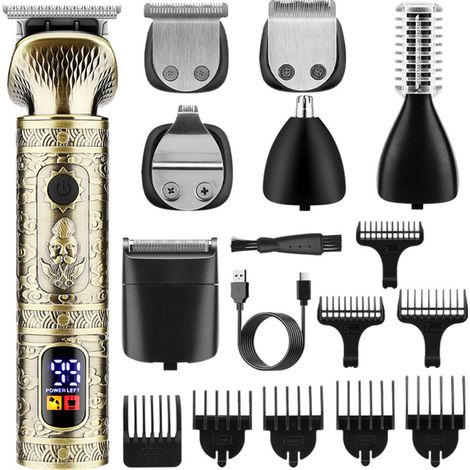 Set profesional de cortapelos 7 en 1 con pantalla LED, recargable y fabricado en metal, para hombres. (1/5)