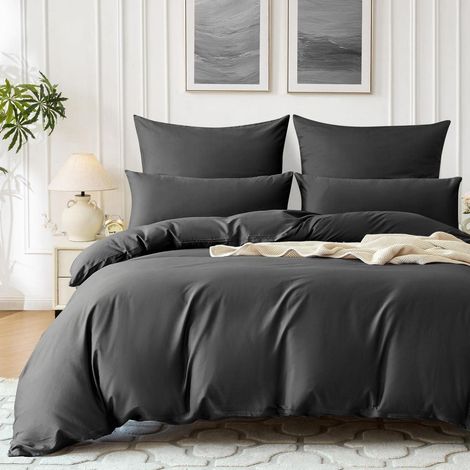 Satin Bettwäsche Set 135x200 Baumwolle Kühlend Anthrazit 2tlg.