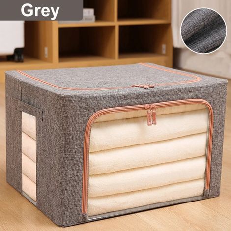 1 Boîte De Rangement Pour Vêtements Avec Fermeture Éclaire Empilable, Gris Et Pliable (Robuste, 66L) (1/5)
