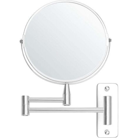 Extendable, 360° swivel wall-mounted magnifying mirror – 5x magnification – 22 x 20.7 cm – Double-sided stainless steel bathroom wall mirror for make-up and shaving (1/4)