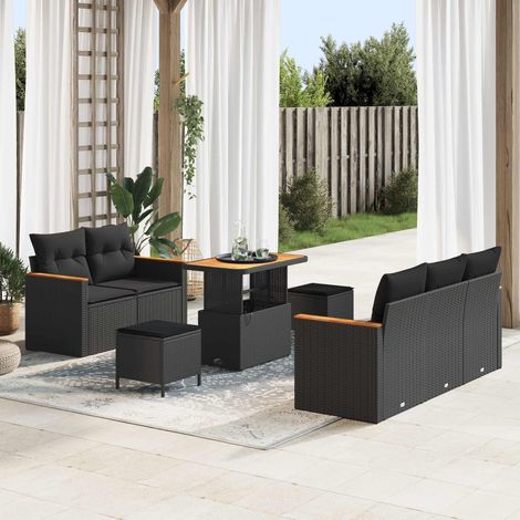 vidaXL Gartensofa-set mit Kissen 10 pcs Schwarz Poly-Rattan (1/5)