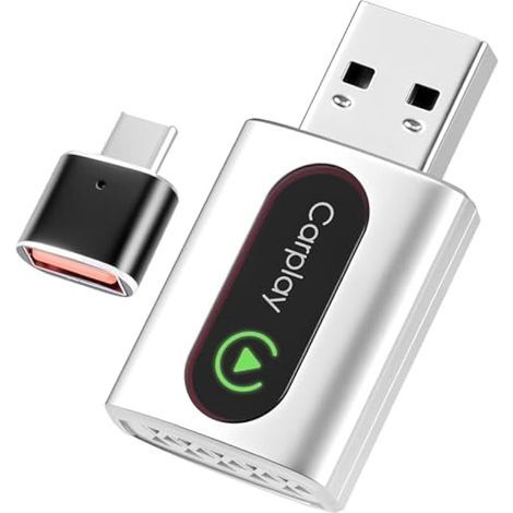 Adaptateur CarPlay sans Fil, Mini Type-C/USB A Wireless Adaptateur, Plug & Play, Convertit Filaire en sans Fil, Compatible avec Apple CarPlay/Android Auto et Voitures avec CarPlay Filaire (1/5)